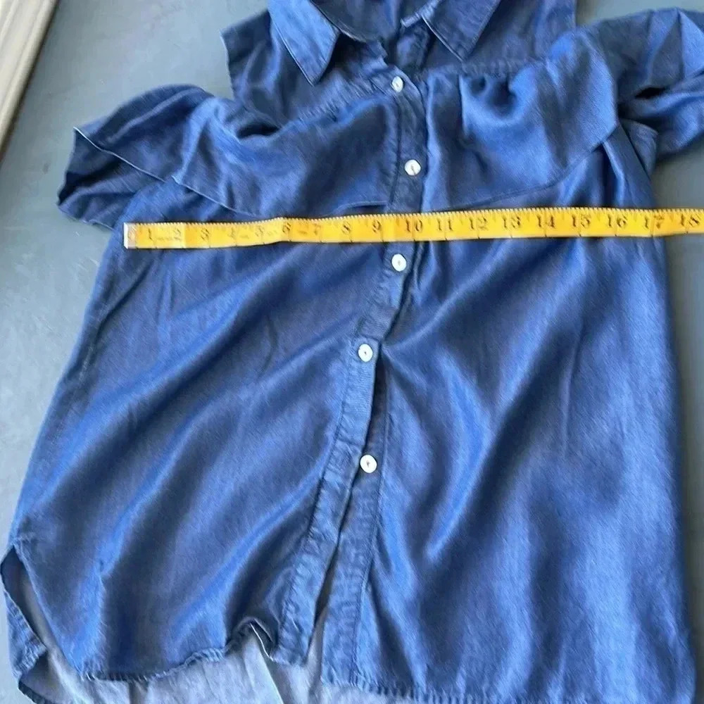 Denim Sleeveless Flutter Button Up Size Large - image 8